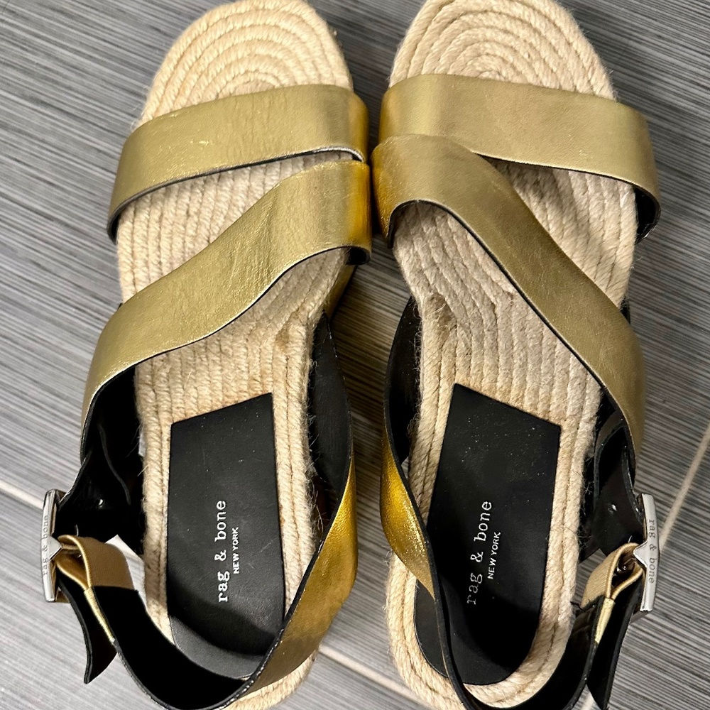 Rag & Bone Metallic Gold Leather Espadrille Sandals – Size 8